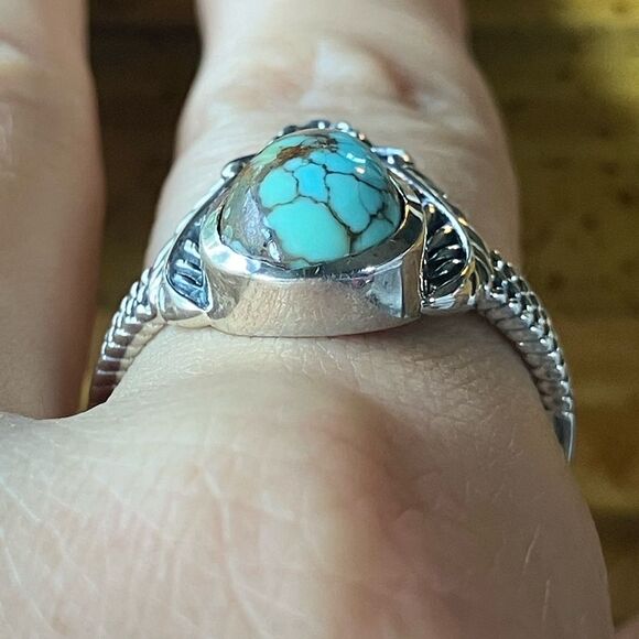 Natural Blue Moon Turquoise Sterling Silver Ring Size 10 - Picture 2 of 9